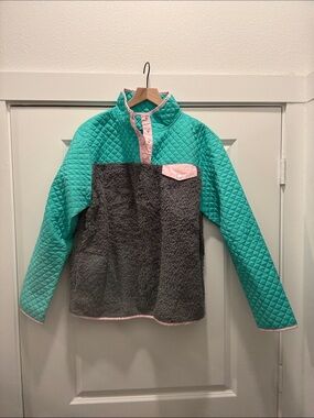 crown & ivy Quilted Teal Jacket with Pink Trim